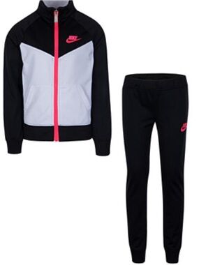 Nike Little Girls Tricot Jacket and Pants, 2 Piece Set, Black/Pink, Size 6X, NWT